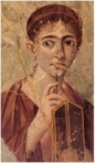 Pompejilaisen naisen muotokuvassa vahataulu ja kynä viittaavat todennäköisesti talouskirjanpitoon.